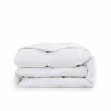 Fresh white tones are brushed over the all-size comforter. Add a touch of all-around luxurious warmth to your modern bedroom design with this down comforter with feathers.