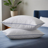 Set of 2 Goose Feather Medium-Firm Bed Pillows for Side & Back Sleepers with Quilted Cover - White