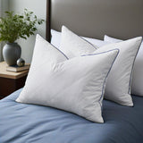 Set of 2 Goose Feather Medium-Firm Bed Pillows for Side & Back Sleepers with Quilted Cover - White