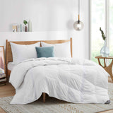 The lightweight summer comforters are brushed in the solid colors of white. Revel in a cloud of comfort in your modern bedroom design with this down blanket.