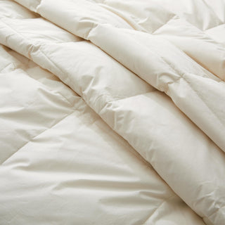 The lightest weight down comforter with feathers is covered in crisp tones of off white. Add a touch of contemporary finesse to your bedroom or bedding option with this off-white cover feather down comforter.