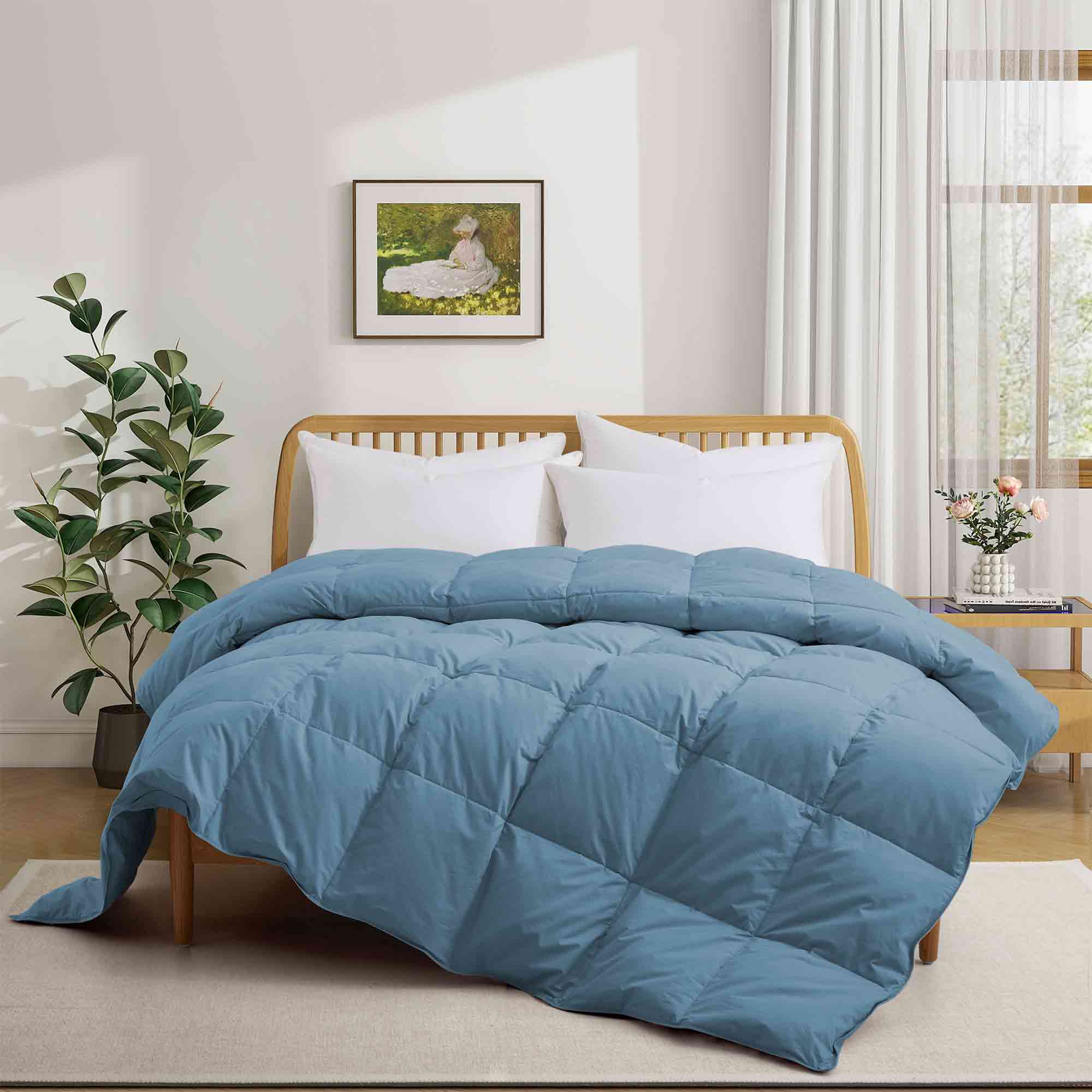 Elevate your sleep setup with our Castle Blue Organic Cotton Comforter, featuring a deep, rich blue hue that brings bold elegance to any bedroom. Made with GOTS-certified organic cotton and filled with down and feather fiber, this luxurious comforter offers breathable warmth and long-lasting comfort. Ideal for modern or dramatic interiors, the Castle Blue version is a statement piece that combines sustainable materials with sophisticated design