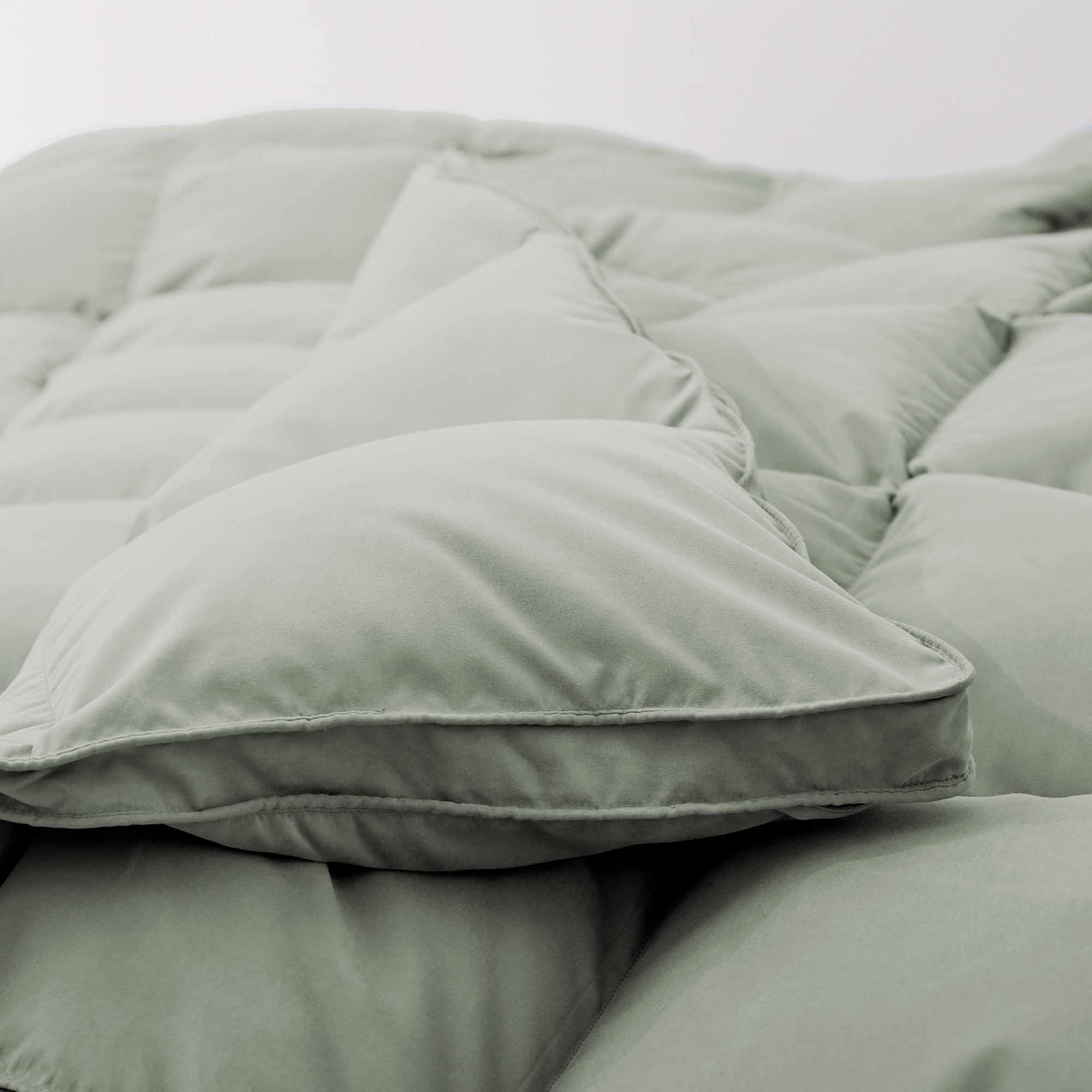 Add a touch of nature to your bedroom with our Sage Green Goose Feather & Down Comforter. The calming green tone pairs beautifully with any decor, while the soft microfiber shell and breathable feather-down blend offer cozy, all-season comfort. A perfect mix of style and sleep-enhancing warmth.