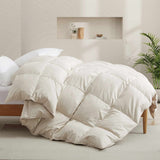 The feather goose down comforters are covered in the subtle touch of cream hues. Bring lavish comfort to your personal space with these feather goose down comforters.