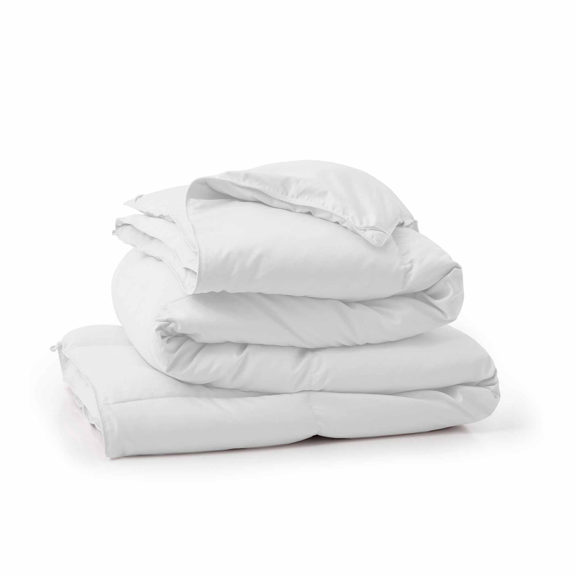 Fresh white tones are brushed over the all-size comforter. Add a touch of all-around luxurious warmth to your modern bedroom design with this down comforter with feathers.