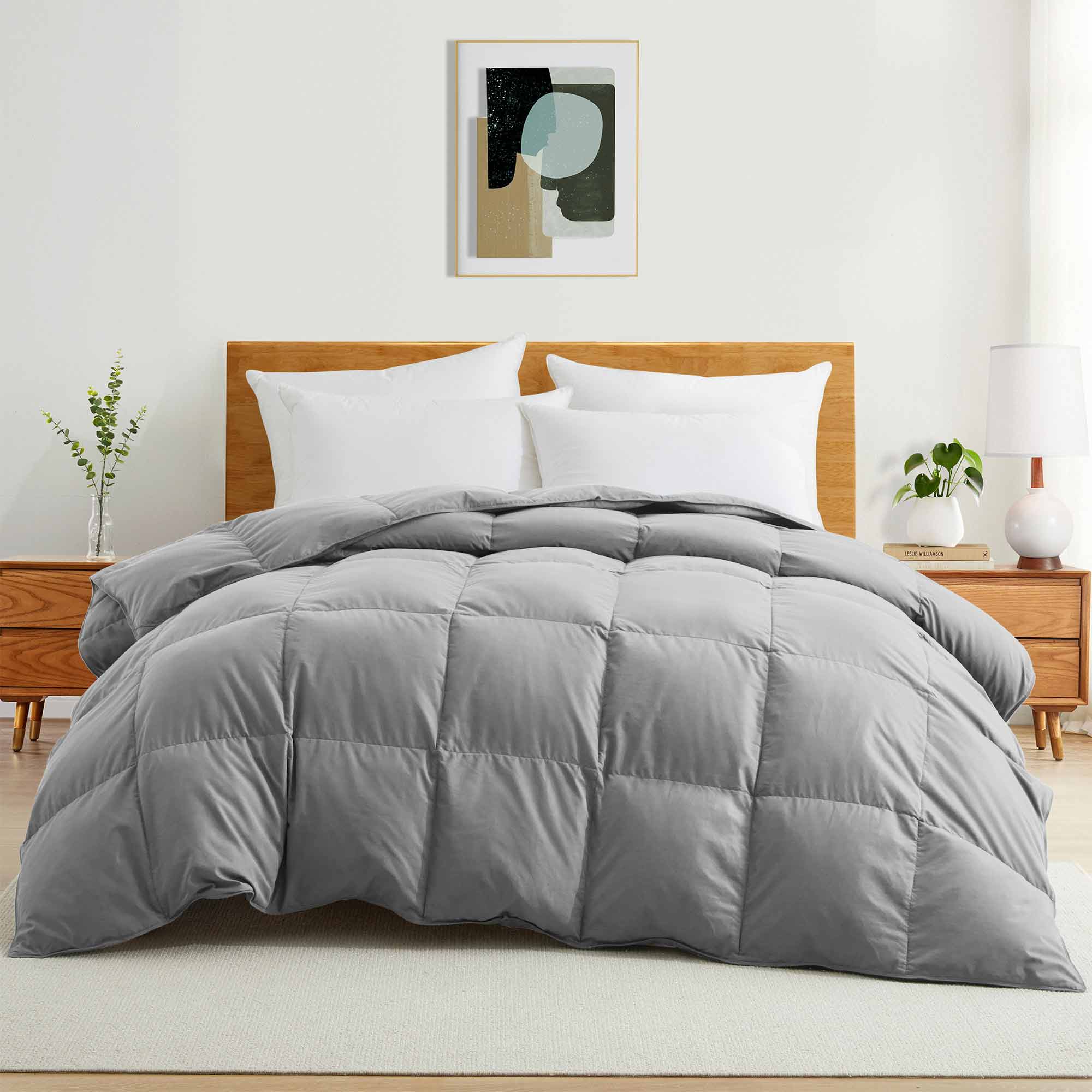 Elevate your bedding with our Gray Goose Feather & Down Comforter, designed for both modern style and cozy comfort. The neutral gray tone brings a sleek, calming vibe to any bedroom, while the soft microfiber shell and breathable down blend keep you warm without overheating—perfect for year-round use.
