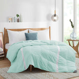 The entire comforter is painted in the refreshing hues of Mint. Welcome the crisp and revitalizing breeze of summer to your abode with this lightweight comforter for summer or feather down blanket.