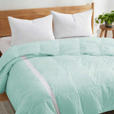 The entire comforter is painted in the refreshing hues of Mint. Welcome the crisp and revitalizing breeze of summer to your abode with this lightweight comforter for summer or feather down blanket.