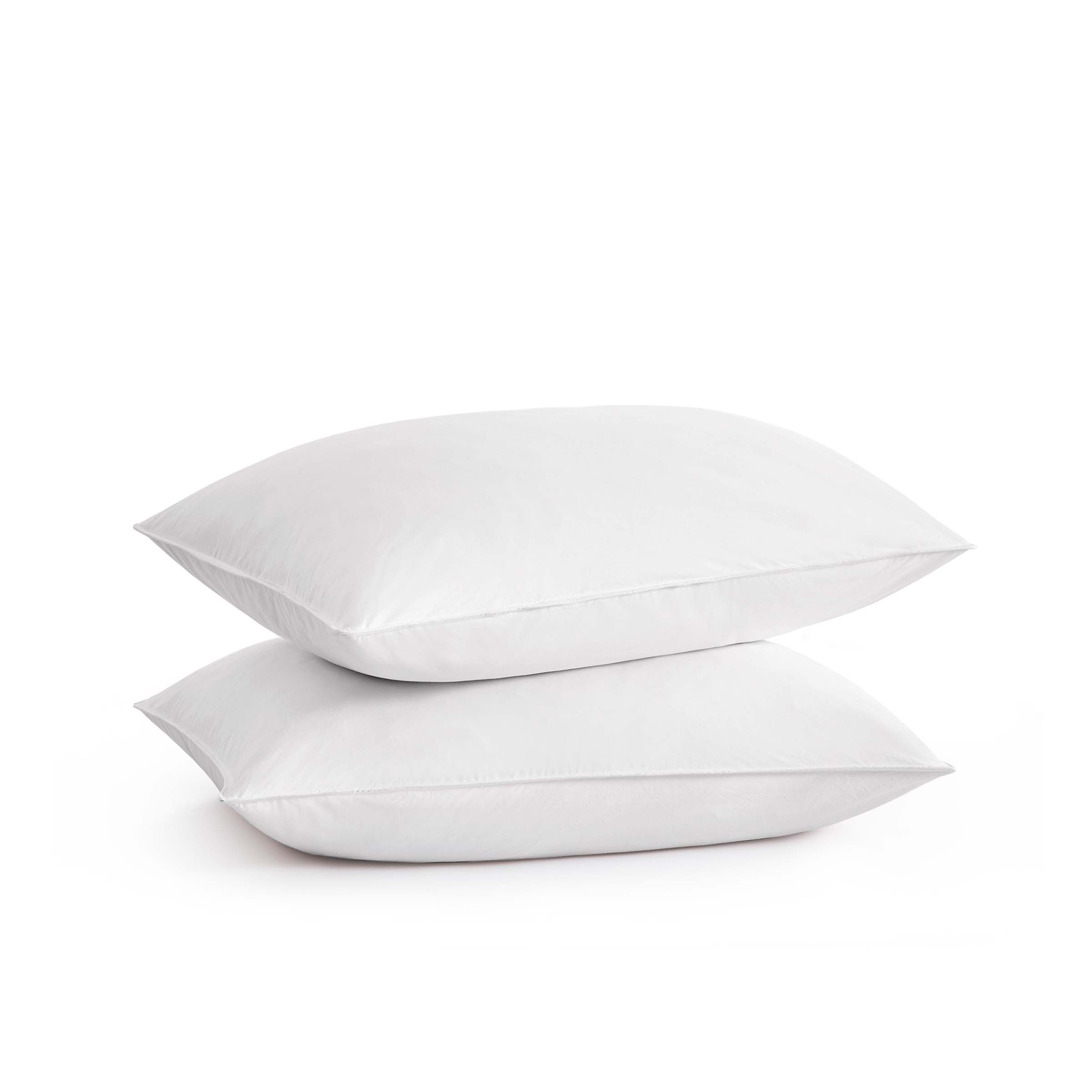 The plush pillow design is colored in the harmonious tones of white. Add a welcoming feel and luxurious comfort to your bedroom space with these overstuffed feather pillows.