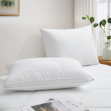 Set of 2 Goose Down Feather Oval Gusset Bed Pillows with 100% Cotton Cover - White