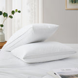 Set of 2 Goose Down Feather Oval Gusset Bed Pillows with 100% Cotton Cover - White