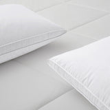 Set of 2 Goose Down Feather Oval Gusset Bed Pillows with 100% Cotton Cover - White