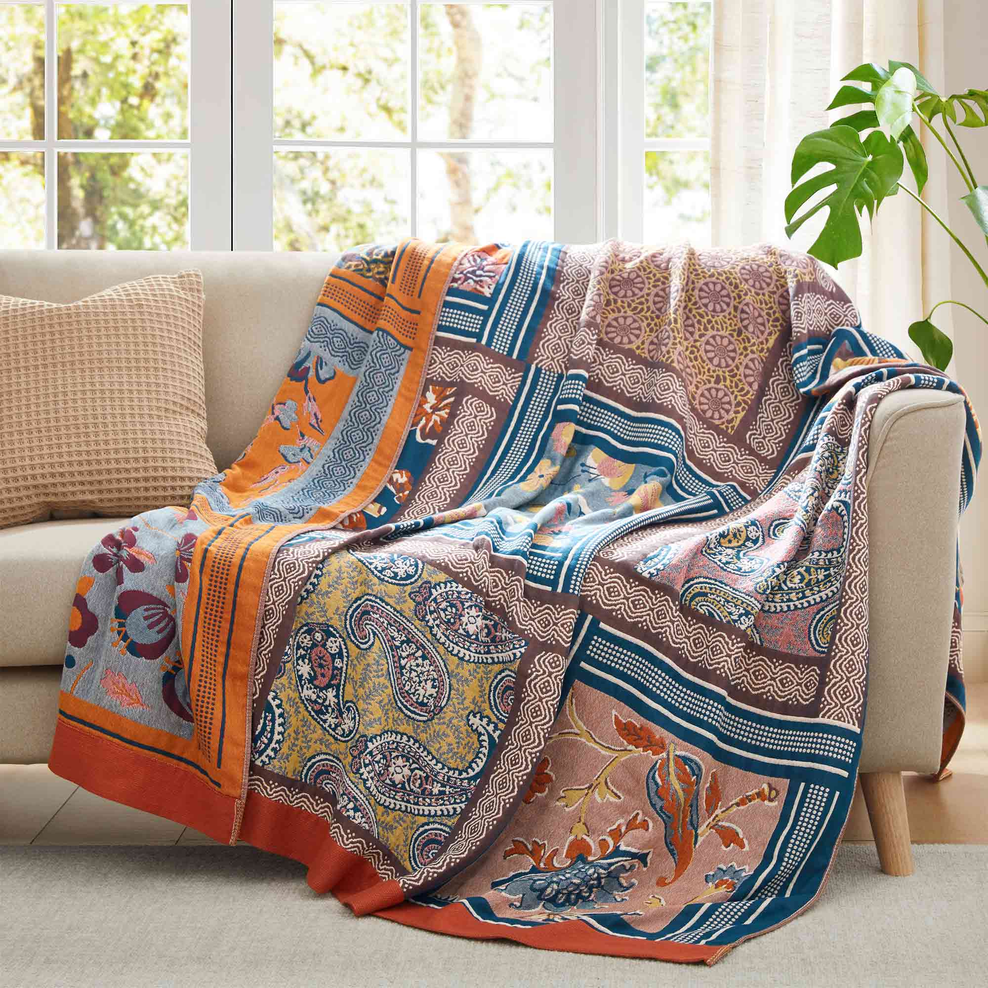 The gorgeous piece incorporates exquisite patchwork designs featuring flowers, paisleys, and scenes from nature. This plush blanket brings the beauty of old times to your bedroom.