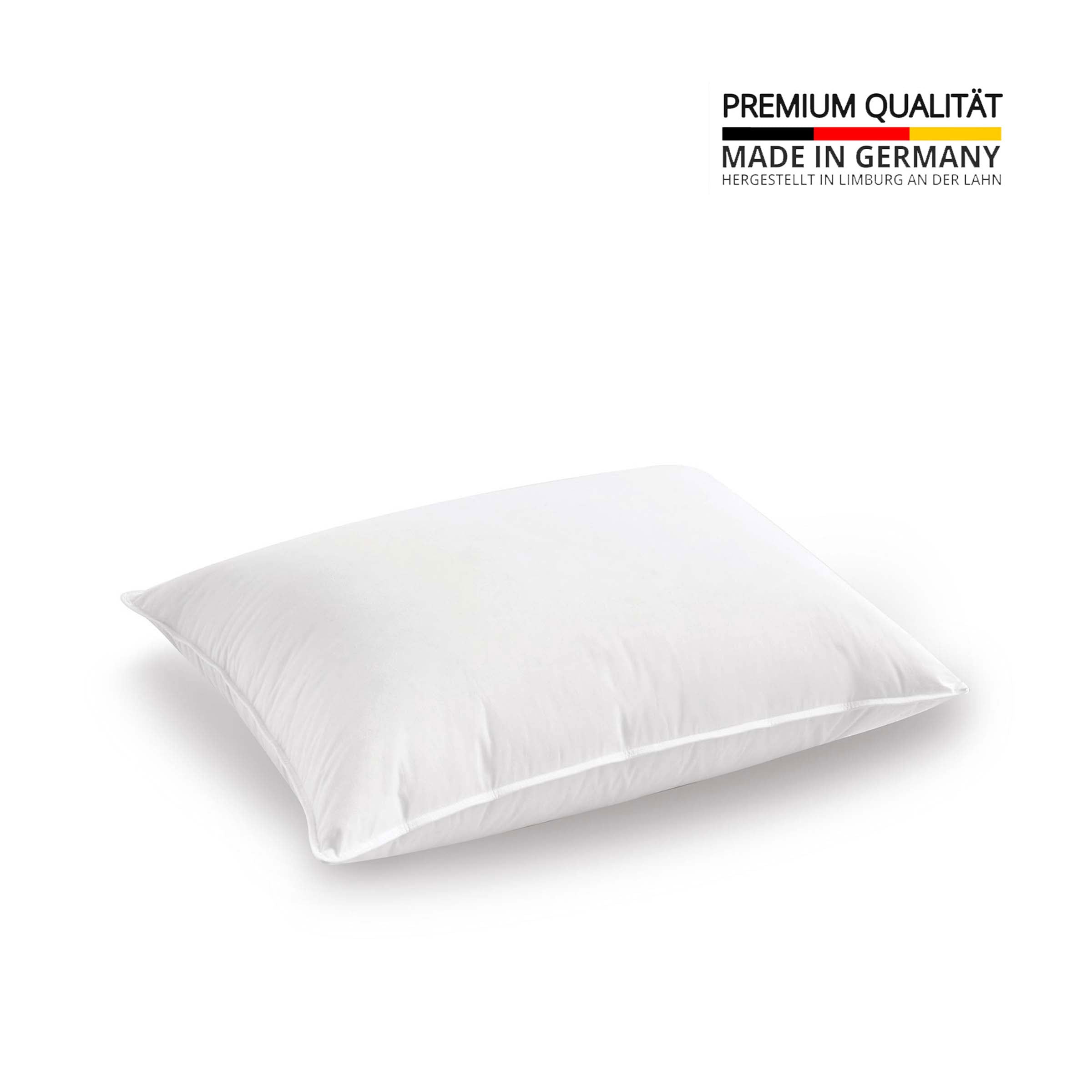 Made with down in pillows with feathers, this german down feather pillow is covered in crisp white hues. Add a touch of classic intrigue to your bedspace with this down feather pillow in white.
