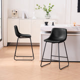 Bar Stools Set of 2, Faux Leather Counter Height Bar Stools with Back