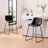 Bar Stools Set of 2, Faux Leather Counter Height Bar Stools with Back