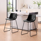 Bar Stools Set of 2, Faux Leather Counter Height Bar Stools with Back