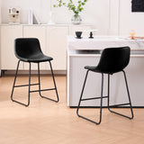 Bar Stools Set of 2, Faux Leather Counter Height Bar Stools with Back