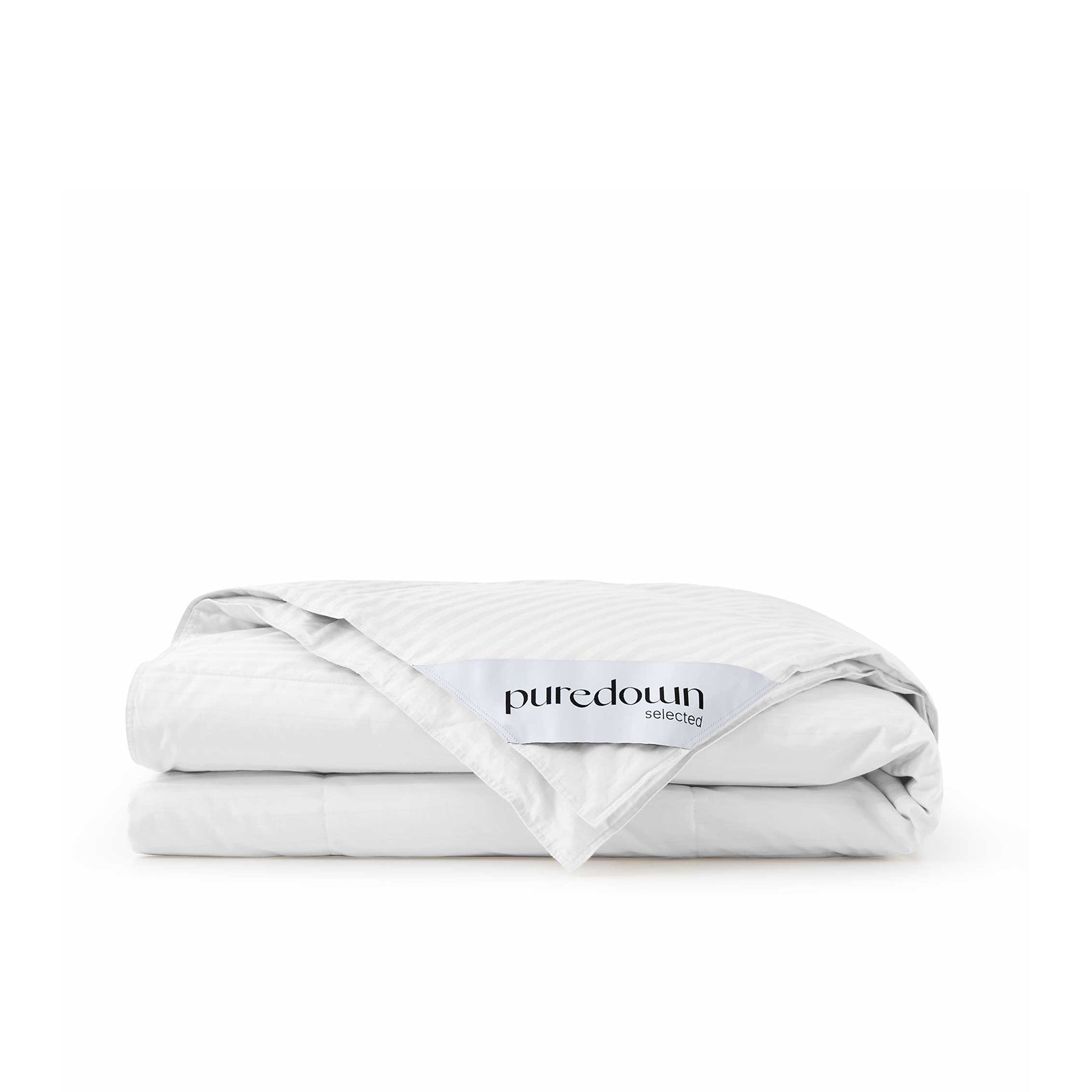 Woven Stripe Down Blanket, folded with the puredown selected label visible, displayed on a white background.