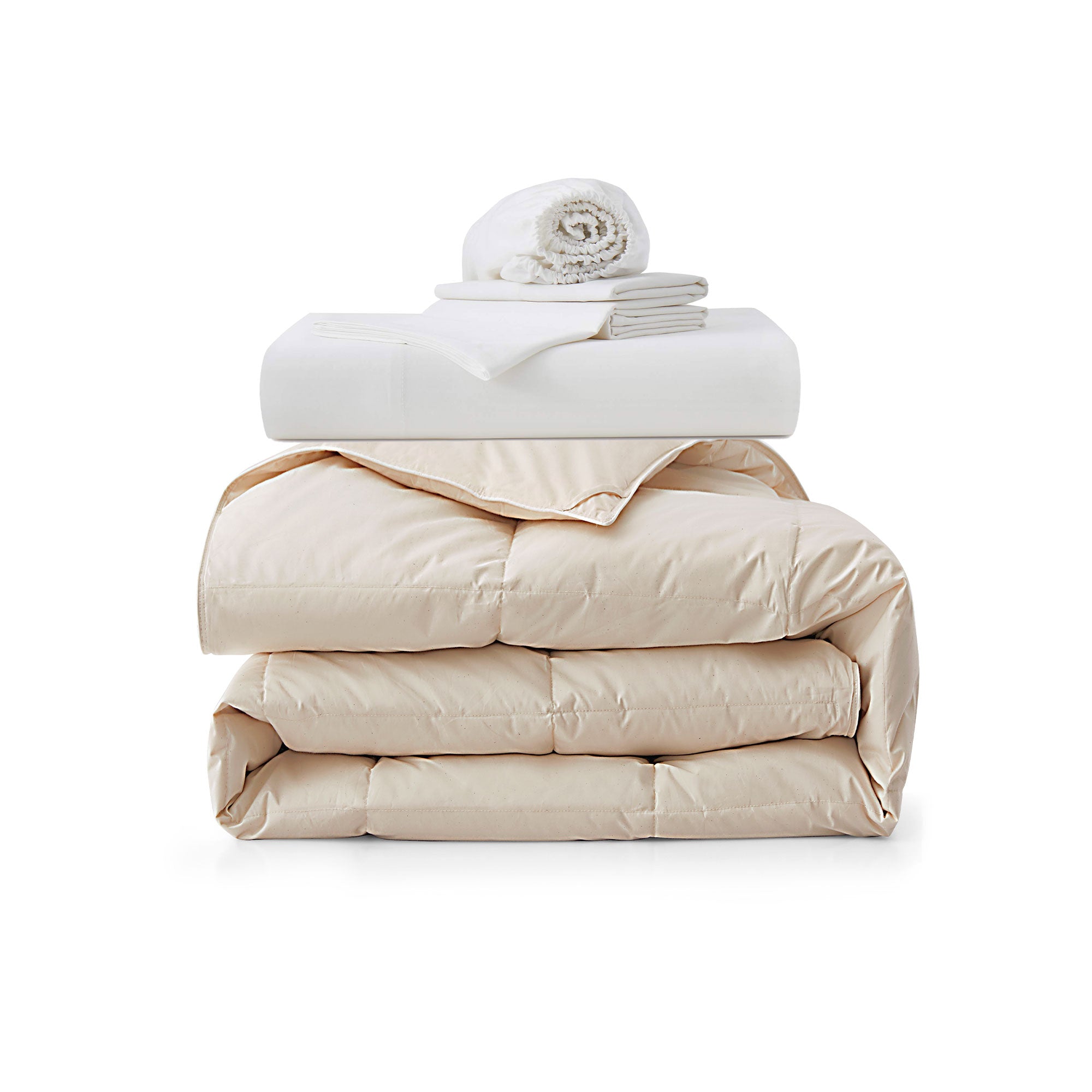 Experience year-round comfort with our All-Season Organic Cotton Comforter & Sheet Set Bundle, crafted for breathable softness and sustainable luxury.