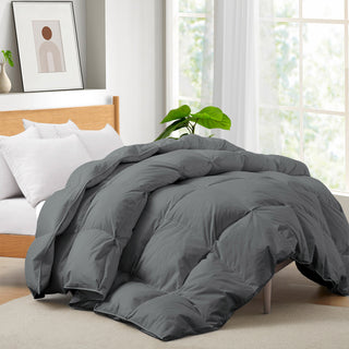 All Seasons Pinch Pleat Goose Feather and Down Comforter 100% Cotton Cover