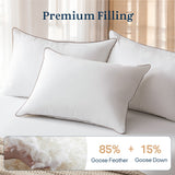 puredown® Made in USA Goose Feather Down Pillows, Queen Size Set of 2, 100% Cotton Cover, Bed Feather Pillows for Sleepering