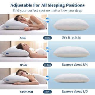 puredown® King Size Pillows Set of 2, Shredded Memory Foam Pillows, Cooling King Pillow 2 Pack, Adjustable Firm Bed Pillow for Sleeping, Side, Back and Stomach Sleepers
