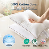 puredown® Made in USA Goose Feather Down Pillows, Queen Size Set of 2, 100% Cotton Cover, Bed Feather Pillows for Sleepering