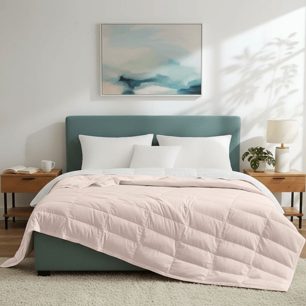 The down blanket is brushed in soft tones of pink. Add a touch of subtle beauty to your room with this cooling tencel lyocell blanket.