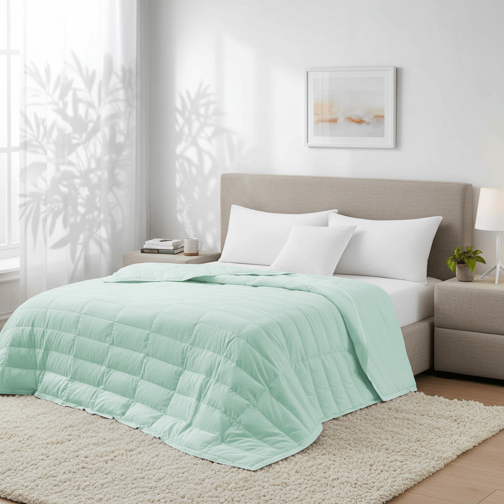 The eco-friendly tencel duvet cover comforter is brushed in the invigorating hues of Mint. Bring the freshness of nature to your room with this cooling down blanket in Mint.