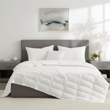 This down blanket is covered in pristine hues of white. Enjoy the coolest sleep every night with these white down blankets.