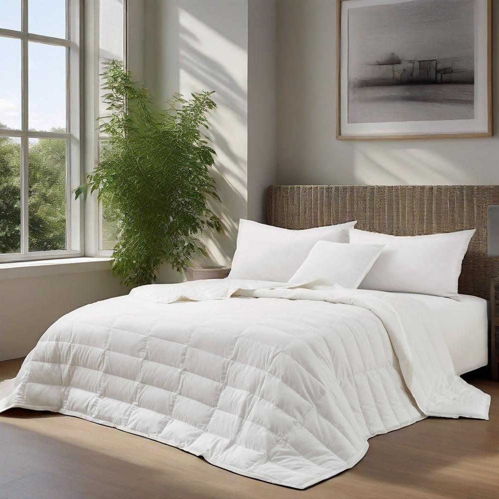 This down blanket is covered in pristine hues of white. Enjoy the coolest sleep every night with these white down blankets.