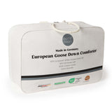 Crafted in Germany, this luxury down comforter features 90% white duck down in the medium weight and 90% white goose down in the extra warm version. With a soft, down-proof cotton shell and baffle box construction, it offers breathable warmth, even fill, and premium comfort—perfect for year-round or cold weather use.
