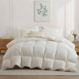 Crafted with a 100% organic cotton shell and filled with 90% natural white down, this comforter offers superior warmth and breathability. Its 800 fill power ensures a lightweight yet insulating sleep experience. Designed for year-round comfort, it features baffle box construction to maintain even fill distribution. Available in all-season and extra warm options, this comforter combines eco-friendly materials with luxurious softness for a restful night's sleep.