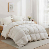 Crafted with a 100% organic cotton shell and filled with 90% natural white down, this comforter offers superior warmth and breathability. Its 800 fill power ensures a lightweight yet insulating sleep experience. Designed for year-round comfort, it features baffle box construction to maintain even fill distribution. Available in all-season and extra warm options, this comforter combines eco-friendly materials with luxurious softness for a restful night's sleep.