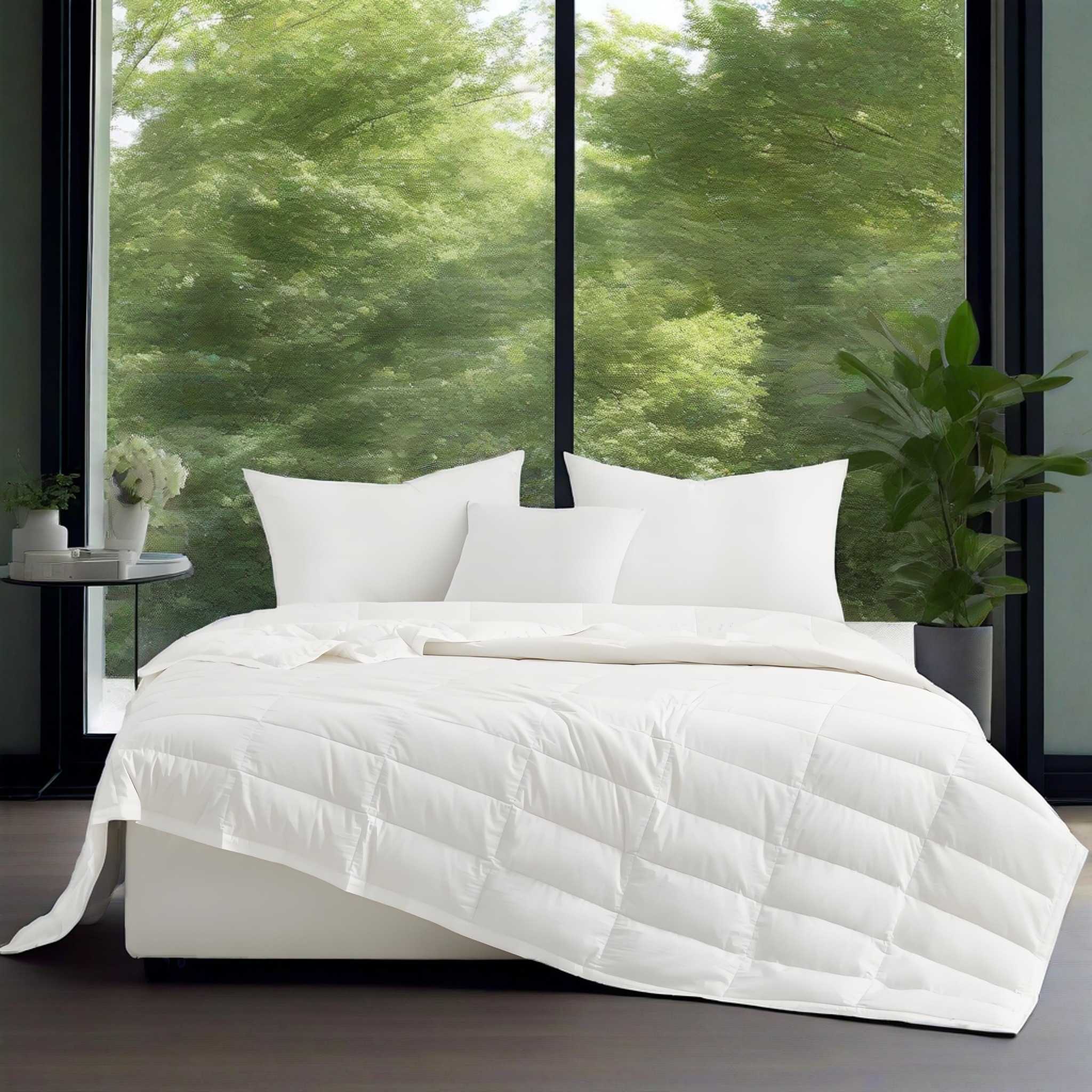 This down blanket is covered in pristine hues of white. Enjoy the coolest sleep every night with these white down blankets.