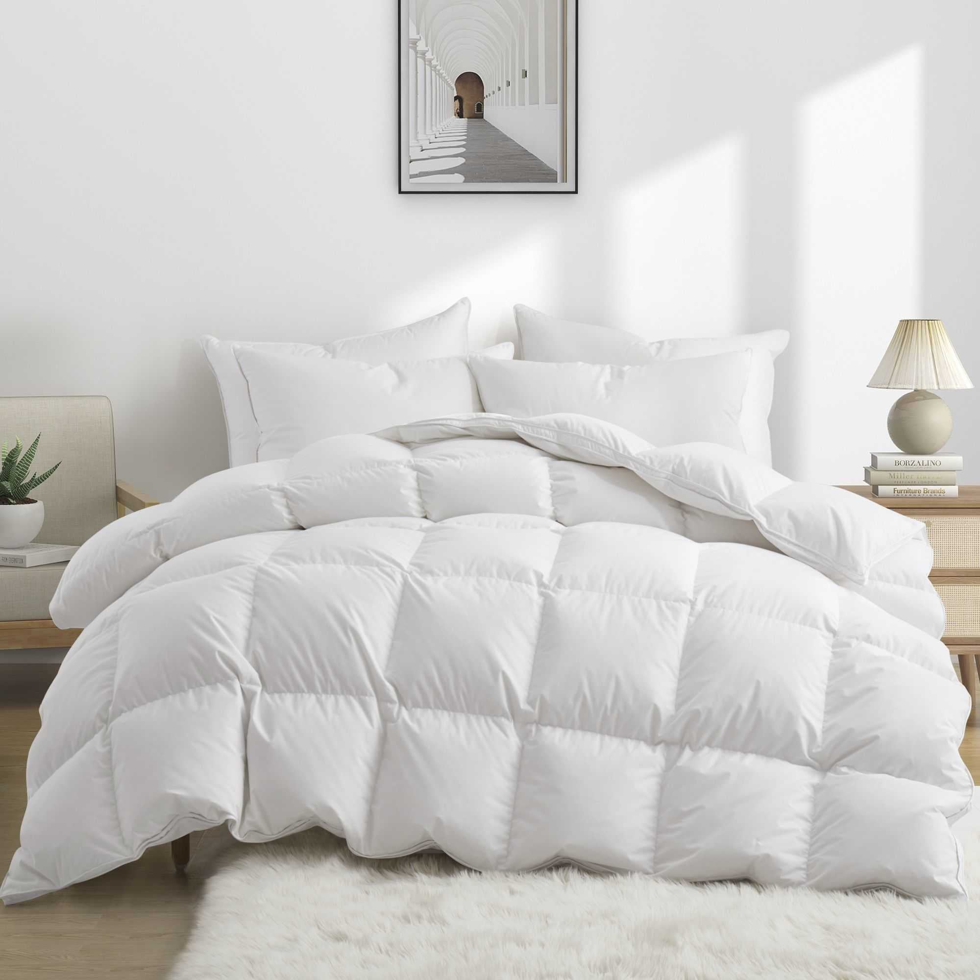 The warm comforter is covered in beautiful tones of white. A valuable element in your bedding décor, let this white comforter add a touch of classic intrigue to your bedding space.