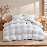 Puredown Luxury White Goose Down Comforter with a quilted grid pattern on a made bed.
