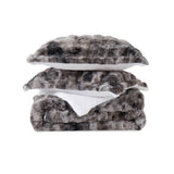 Dark Grey faux rabbit fur comforter set with sherpa backing and matching pillow shams, combining modern style with cozy comfort.
