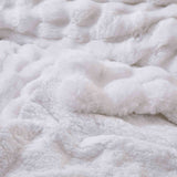White faux rabbit fur comforter set with sherpa reverse and zip-closure pillow shams, creating a clean, timeless, and luxurious atmosphere.