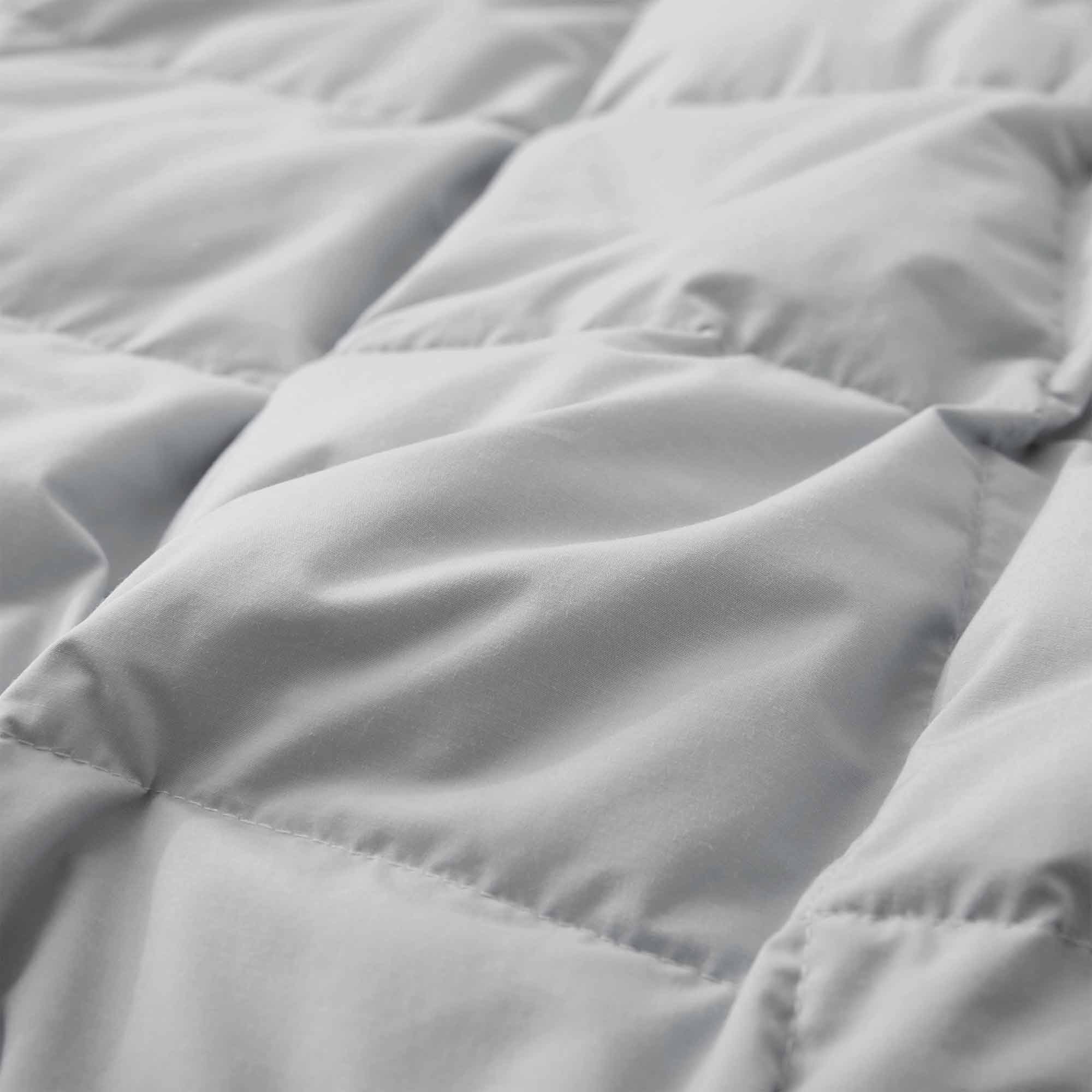 The summer cooling blanket is covered in the somber hues of gray with a complementing white trim. Bring refreshing sophistication to your personal space with this down duvet insert in gray.