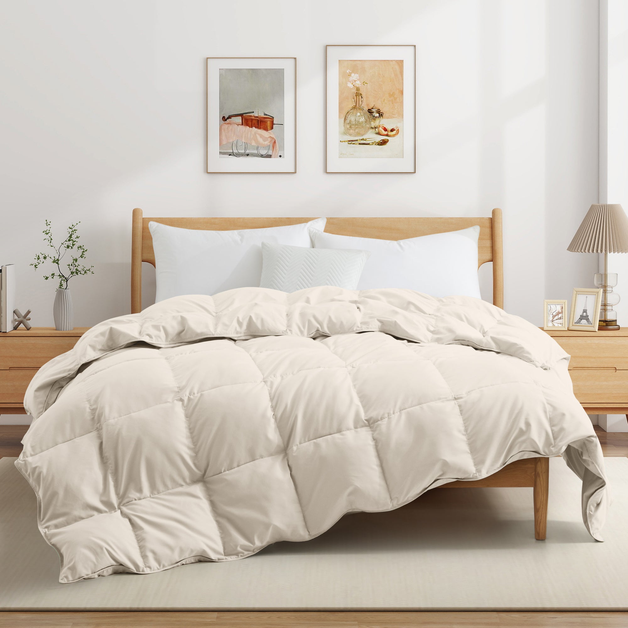 The feather goose down comforters are covered in the subtle touch of cream hues. Bring lavish comfort to your personal space with these feather goose down comforters.