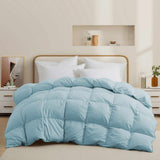 The down comforter with feathers is enveloped in the pristine shades of Sky Blue. Enjoy a cloud-like experience for a cozy sleep with this superior quality down feather comforter with duvet ties.