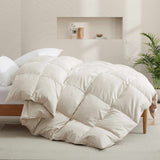The feather goose down comforters are covered in the subtle touch of cream hues. Bring lavish comfort to your personal space with these feather goose down comforters.