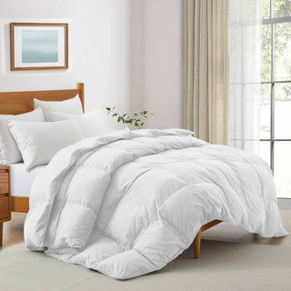 The all season comforter is colored in the solid color aesthetic tones of white. Bring morning freshness to your room with this lavish hypoallergenic comforter.