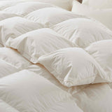 Crafted with a 100% organic cotton shell and filled with 90% natural white down, this comforter offers superior warmth and breathability. Its 800 fill power ensures a lightweight yet insulating sleep experience. Designed for year-round comfort, it features baffle box construction to maintain even fill distribution. Available in all-season and extra warm options, this comforter combines eco-friendly materials with luxurious softness for a restful night's sleep.