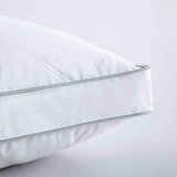 2-pack gusseted goose down feather pillows with sidewall design for added loft and support, featuring natural fill and 100% cotton cover.