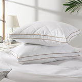 Set of 2 Goose Feather Down Gusseted Bed Pillow with Breathable Cotton Cover