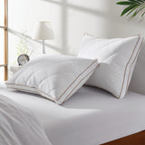 Set of 2 Goose Feather Down Gusseted Bed Pillow with Breathable Cotton Cover
