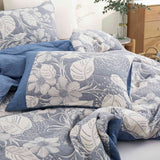 The cotton and gauze duvet cover set is adorned with a symphony of flowers in a lovely pattern and brushed in the sophisticated tones of navy. Enjoy ultimate comfort and comfortable sleep every night with this duvet set in Navy.